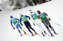 24.02.2010, Whistler, Canada (CAN): Group l-r: Matti Heikkinen (FIN), Fischer, Rottefella, Alpina, Exel, Vincent Vittoz (FRA), Rossignol, Rottefella, One Way, Odlo, Johan Olsson (SWE), Madshus, Salomon, Leki, Craft, Axel Teichmann (GER), Madshus, Rottefella, Swix, adidas, Toko - Olympic Winter Games Vancouver 2010, cross-country, 4x10km men, Whistler (CAN). www.nordicfocus.com. © NordicFocus. Every downloaded picture is fee-liable.