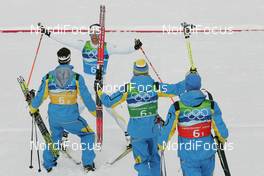 24.02.2010, Whistler, Canada (CAN):l-r: Anders Soedergren (SWE), Fischer, Salomon, Craft, Marcus Hellner (SWE), Fischer, Salomon, Exel, Craft, Johan Olsson (SWE), Madshus, Salomon, Leki, Craft, Daniel Rickardsson (SWE), Fischer, Salomon, Swix - Olympic Winter Games Vancouver 2010, cross-country, 4x10km men, Whistler (CAN). www.nordicfocus.com. © NordicFocus. Every downloaded picture is fee-liable.