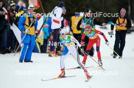 25.02.2010, Whistler, Canada (CAN): l-r: Silvia Rupil (ITA), Ski Trab, Rottefella, Alpina, Leki, Kristin Stoermer Steira (NOR), Madshus, Salomon, One Way, Swix  - Olympic Winter Games Vancouver 2010, cross-country, 4x5km women, Whistler (CAN). www.nordicfocus.com. © NordicFocus. Every downloaded picture is fee-liable.