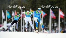 25.02.2010, Whistler, Canada (CAN): l-r: Claudia Nystad (GER), Atomic, Leki, adidas, Toko, Ida Ingemarsdotter (SWE), Rossignol, Rottefella, Aino Kaisa Saarinen (FIN), Rossignol, Rottefella, One Way  - Olympic Winter Games Vancouver 2010, cross-country, 4x5km women, Whistler (CAN). www.nordicfocus.com. © NordicFocus. Every downloaded picture is fee-liable.