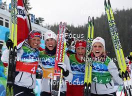25.02.2010, Whistler, Canada (CAN): group, Team Norway, l-r: Vibeke W. Skofterud (NOR), Fischer, Rottefella, Alpina, One Way, Swix, Kristin Stoermer Steira (NOR), Madshus, Rottefella, One Way, Swix, Marit Bjoergen (NOR), Fischer, Rottefella, Swix, Therese Johaug (NOR), Fischer, Salomon, Swix  - Olympic Winter Games Vancouver 2010, cross-country, 4x5km women, Whistler (CAN). www.nordicfocus.com. © NordicFocus. Every downloaded picture is fee-liable.