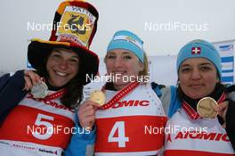 14.01.2010, Marbach, Switzerland (SUI): (l-r) the U18 Podium with Christa Jaeger (SUI), Lucija Stanisic (SUI), Claudia Rogantini (SUI) - Swiss National Championships 2010, cross-country, women, Marbach (SUI). www.nordicfocus.com. © Manzoni/NordicFocus. Every downloaded picture is fee-liable.