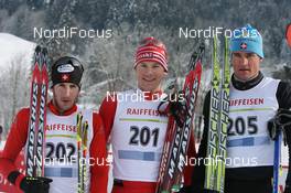 16.01.2010, Marbach, Switzerland (SUI): (l-r) mens podium: Marco Muehlematter (SUI), Toni Livers (SUI), Madshus, Rottefella, Swix, adidas, Andrea Florinett (SUI) - Swiss National Championships 2010, cross-country, mens pursuit, Marbach (SUI). www.nordicfocus.com. © Manzoni/NordicFocus. Every downloaded picture is fee-liable.