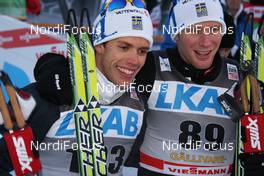 20.11.2010, Gaellivare, Sweden (SWE): Group, l-r: 1st Marcus Hellner (SWE), Fischer, Salomon, Exel, Craft and 3rd Daniel Rickardsson (SWE), Fischer, Salomon, Swix  - FIS world cup cross-country, 15km men, Gaellivare (SWE). www.nordicfocus.com. © Hemmersbach/NordicFocus. Every downloaded picture is fee-liable.