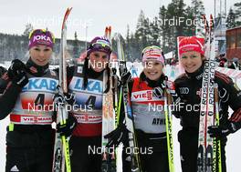 21.11.2010, Gaellivare, Sweden (SWE): 4th Team Germany, l-r: Stefanie Boehler (GER), Rossignol, Rottefella, Alpina, One Way, adidas, Nicole Fessel (GER), Rossignol, Rottefella, Alpina, One Way, adidas, Evi Sachenbacher Stehle (GER), Salomon, One Way, adidas, Katrin Zeller (GER), Rossignol, Rottefella, One Way, adidas  - FIS world cup cross-country, 4x5km women, Gaellivare (SWE). www.nordicfocus.com. © Hemmersbach/NordicFocus. Every downloaded picture is fee-liable.
