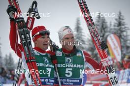 10.01.2010, Val di Fiemme, Italy (ITA): group, l-r: Bill Demong (USA), Atomic and Todd Lodwick (USA), Atomic  - FIS world cup nordic combined, individual gundersen HS134/10km, Val di Fiemme (ITA). www.nordicfocus.com. © Hemmersbach/NordicFocus. Every downloaded picture is fee-liable.