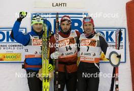 05.03.2010, Lahti, Finland (FIN): (l-r) Hannu Manninen (FIN), Mognus Moan (NOR), Tino Edelmann (GER)  - FIS world cup nordic combined, individual gundersen HS130/10km, Lahti (FIN). www.nordicfocus.com. © Laiho/NordicFocus. Every downloaded picture is fee-liable.