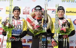 13.02.2010, St. Johann, Austria (AUT): l-r: Martin Sutter (AUT), Manuel Schnurrer (GER), Stefan Sutter (AUT) 50km classic race - Int. Tiroler Koasaloppet, St. Johann (AUT). www.nordicfocus.com. © Laiho/NordicFocus. Every downloaded picture is fee-liable.