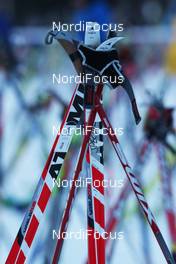 07.03.2010, Mora, Sweden (SWE): feature, details of ski and poles at the start area, Atomic Swix - Worldloppet / FIS Marathon Cup Vasaloppet, Mora (SWE). www.nordicfocus.com. © Hemmersbach/NordicFocus. Every downloaded picture is fee-liable.