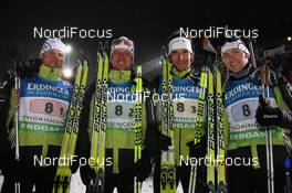 05.01.2011, Oberhof, Germany (GER): (L-R): Klemen Bauer (SLO), Fischer, Rottefella, Alpina, Swix, Janez Maric (SLO), Fischer, Rottefella, Alpina, One Way , Vasja Rupnik (SLO), Fischer, Rottefella, Alpina, One Way , Jakov Fak (SLO), Fischer, Rottefella, Alpina, Swix - IBU world cup biathlon, relay men, Oberhof (GER). www.nordicfocus.com. © Manzoni/NordicFocus. Every downloaded picture is fee-liable.