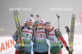 06.01.2011, Oberhof, Germany (GER): Darya Domracheva (BLR), Fischer, Rottefella, Swix, Nadezhda Skardino (BLR), Fischer, Rottefella, Liudmila Kalinchik (BLR), Fischer, Rottefella - IBU world cup biathlon, relay women, Oberhof (GER). www.nordicfocus.com. © Manzoni/NordicFocus. Every downloaded picture is fee-liable.