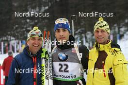 14.01.2011, Ruhpolding, Germany (GER): L-R: Matthias Faller (GER), Martin Fourcade (FRA), Rossignol, Rottefella, OneWay, Odlo - IBU world cup biathlon, sprint men, Ruhpolding (GER). www.nordicfocus.com. © Manzoni/NordicFocus. Every downloaded picture is fee-liable.