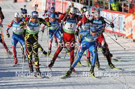 22.01.2011, Antholz, Italy (ITA): (L-R): Martin Fourcade (FRA), Rossignol, Rottefella, OneWay, Odlo, Ole Einar Bjoerndalen (NOR), Madshus, Rottefella, Odlo, Bjoern Ferry (SWE), Fischer, Rottefella, Leki, adidas, Simon Eder (AUT), Fischer, Rottefella, Swix - IBU world cup biathlon, mass men, Antholz (ITA). www.nordicfocus.com. © Manzoni/NordicFocus. Every downloaded picture is fee-liable.