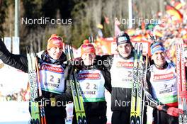 23.01.2011, Antholz, Italy (ITA): (L-R): Arnd Peiffer (GER), Fischer, Salomon, Swix, adidas, Daniel Boehm (GER), Fischer, Rottefella, Alpina, Exel, Rudy Project, adidas, Christoph Stephan (GER), Fischer, Rottefella, Swix, adidas, Toko, Michael Greis (GER), Madshus, Rottefella, OneWay, adidas - IBU world cup biathlon, relay men, Antholz (ITA). www.nordicfocus.com. © Manzoni/NordicFocus. Every downloaded picture is fee-liable.