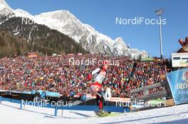 22.01.2011, Antholz, Italy (ITA): Ramona Dueringer (AUT), Fischer, Rottefella, Leki - IBU world cup biathlon, relay women, Antholz (ITA). www.nordicfocus.com. © Manzoni/NordicFocus. Every downloaded picture is fee-liable.