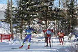 13.02.2011, Fort Kent, United States of America (USA): Jakov Fak (SLO), Fischer, Rottefella, Alpina, Swix, Emil Hegle Svendsen (NOR), Madshus, Rottefella, Swix, Odlo, Tarjei Boe (NOR), Fischer, Rottefella, Swix, ODLO - IBU world cup biathlon, mass men, Fort Kent (USA). www.nordicfocus.com. © Manzoni/NordicFocus. Every downloaded picture is fee-liable.