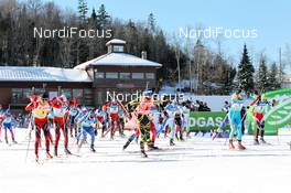 13.02.2011, Fort Kent, United States of America (USA): Start of the race with Tarjei Boe (NOR), Fischer, Rottefella, Swix, ODLO, Emil Hegle Svendsen (NOR), Madshus, Rottefella, Swix, Odlo, Martin Fourcade (FRA), Rossignol, Rottefella, OneWay, Odlo, - IBU world cup biathlon, mass men, Fort Kent (USA). www.nordicfocus.com. © Manzoni/NordicFocus. Every downloaded picture is fee-liable.