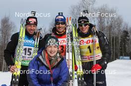 13.02.2011, Fort Kent, United States of America (USA): (L-R): Tomasz Sikora (POL), Fischer, Rottefella,  OneWay, Martin Fourcade (FRA), Rossignol, Rottefella, OneWay, Odlo, Tarjei Boe (NOR), Fischer, Rottefella, Swix, ODLO, and Julia - IBU world cup biathlon, mass men, Fort Kent (USA). www.nordicfocus.com. © Manzoni/NordicFocus. Every downloaded picture is fee-liable.
