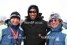 12.02.2011, Fort Kent, United States of America (USA): Sergej Kuschenko (RUS), vice president IBU, Scottie Pippen (USA), Basketball Hall of Famer, Norbert Baier (GER), IBU head TD - IBU world cup biathlon, pursuit men, Fort Kent (USA). www.nordicfocus.com. © Manzoni/NordicFocus. Every downloaded picture is fee-liable.