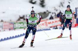 12.02.2011, Fort Kent, United States of America (USA): Tim Burke (USA), Rossignol, Rottefella, Swix, adidas, Leif Nordgren (USA), Fischer, Rottefella, Alpina, Swix, adidas - IBU world cup biathlon, pursuit men, Fort Kent (USA). www.nordicfocus.com. © Manzoni/NordicFocus. Every downloaded picture is fee-liable.