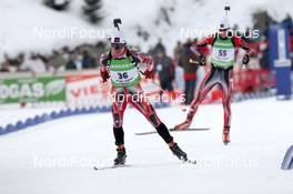 12.02.2011, Fort Kent, United States of America (USA): Jean Philippe Leguellec (CAN), Rossignol, Rottefella, Exel, Brendan Green (CAN), Madshus, Rottefella, Leki - IBU world cup biathlon, pursuit men, Fort Kent (USA). www.nordicfocus.com. © Manzoni/NordicFocus. Every downloaded picture is fee-liable.