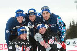 20.03.2011, Holmenkollen, Norway (NOR): (L-R): Vincent Jay (FRA), Fischer, Rottefella, OneWay, Alexis Boeuf (FRA), Salomon, Swix, OneWay, Martin Fourcade (FRA), Rossignol, Rottefella, OneWay, Odlo, Sofie Boilley (FRA), Rossignol, Rottefella, OneWay, Marie Dorin (FRA), Rossignol, Rottefella, OneWay - IBU world cup biathlon, training, Holmenkollen (NOR). www.nordicfocus.com. © Manzoni/NordicFocus. Every downloaded picture is fee-liable.