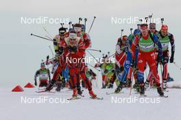 20.03.2011, Holmenkollen, Norway (NOR): Tarjei Boe (NOR), Fischer, Rottefella, Swix, ODLO, Michal Slesingr (CZE), Rossignol, Rottefella, Leki, - IBU world cup biathlon, mass men, Holmenkollen (NOR). www.nordicfocus.com. © Manzoni/NordicFocus. Every downloaded picture is fee-liable.