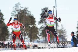 19.03.2011, Holmenkollen, Norway (NOR): Fanny Welle-Strand Horn (NOR), Madshus, Rottefella, Alpina, Swix, ODLO, Kathrin Hitzer (GER), Salomon, Swix, adidas - IBU world cup biathlon, pursuit women, Holmenkollen (NOR). www.nordicfocus.com. © Manzoni/NordicFocus. Every downloaded picture is fee-liable.