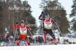 19.03.2011, Holmenkollen, Norway (NOR): Kathrin Hitzer (GER), Salomon, Swix, adidas and Fanny Welle-Strand Horn (NOR), Madshus, Rottefella, Alpina, Swix, ODLO - IBU world cup biathlon, pursuit women, Holmenkollen (NOR). www.nordicfocus.com. © Manzoni/NordicFocus. Every downloaded picture is fee-liable.