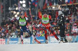08.03.2011, Khanty-Mansiysk, Russia (RUS): Leif Nordgren (USA), Fischer, Rottefella, Alpina, Swix, adidas, Lars Berger (NOR), Madshus, Salomon, Swix, Odlo - IBU world championships biathlon, individual men, Khanty-Mansiysk (RUS). www.nordicfocus.com. © Manzoni/NordicFocus. Every downloaded picture is fee-liable.