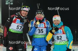 09.03.2011, Khanty-Mansiysk, Russia (RUS): (L-R): Tina Bachmann (GER), Fischer, Rottefella, Swix, adidas , Helena Ekholm (SWE), Fischer, Rottefella, Leki, adidas, Vita Semerenko (UKR), Fischer, Salomon, Swix - IBU world championships biathlon, medals, Khanty-Mansiysk (RUS). www.nordicfocus.com. © Manzoni/NordicFocus. Every downloaded picture is fee-liable.
