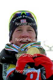 06.03.2011, Khanty-Mansiysk, Russia (RUS): Tarjei Boe (NOR), Fischer, Rottefella, Swix, ODLO - IBU world championships biathlon, medals, Khanty-Mansiysk (RUS). www.nordicfocus.com. © Manzoni/NordicFocus. Every downloaded picture is fee-liable.