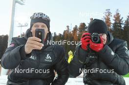11.03.2011, Khanty-Mansiysk, Russia (RUS): (L-R): Lars Berger (NOR), Madshus, Salomon, Swix, Odlo, Rune Bratsveen (NOR), Madshus, Rottefella, Odlo - IBU world championships biathlon, relay men, Khanty-Mansiysk (RUS). www.nordicfocus.com. © Manzoni/NordicFocus. Every downloaded picture is fee-liable.