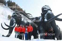 07.03.2011, Khanty-Mansiysk, Russia (RUS): Elisa Gasparin (SUI), Rossignol, Rottefella, Leki, ODLO, Patrick Amrhein (SUI), physio Team Switzerland, Selina Gasparin (SUI), Rossignol, Rottefella, Leki, ODLO, Russian attachŽ Karolina, Steffen Hauswald (GER), head coach team Switzerland  - IBU world championships biathlon, sightseeing tour with the Swiss Team at the archeologic parc, Khanty-Mansiysk (RUS). www.nordicfocus.com. © Manzoni/NordicFocus. Every downloaded picture is fee-liable.