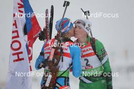 17.12.2011, Hochfilzen, Austria (AUT): Olga Zaitseva (RUS), Madshus, Rottefella, Alpina, Swix, adidas, Darya Domracheva (BLR), Fischer, Rottefella, Leki - IBU world cup biathlon, pursuit women, Hochfilzen (AUT). www.nordicfocus.com. © Manzoni/NordicFocus. Every downloaded picture is fee-liable.
