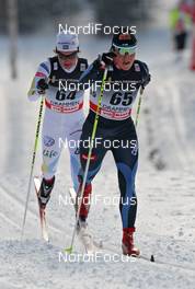 19.02.2011, Drammen, Norway (NOR): group, in front Aino Kaisa Saarinen (FIN), Rossignol, Rottefella, Alpina, One Way, Craft, behind Anna Haag (SWE), Atomic, Salomon, One Way, Craft  - FIS world cup cross-country, 10km women, Drammen (NOR). www.nordicfocus.com. © Hemmersbach/NordicFocus. Every downloaded picture is fee-liable.