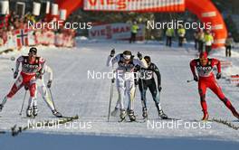 20.02.2011, Drammen, Norway (NOR): men final, l-r: Alex Harvey (CAN), Fischer, Salomon, Swix, Emil Joensson (SWE), Fischer, Salomon, Craft, Swix, Petter Northug (NOR), Fischer, Rottefella, Alpina, Ski Go, Swix   - FIS world cup cross-country, individual sprint, Drammen (NOR). www.nordicfocus.com. © Hemmersbach/NordicFocus. Every downloaded picture is fee-liable.