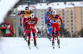 12.03.2011, Lahti, Finland (FIN):  (l-r) Marit Bjoergen (NOR), Fischer, Swix, Rottefella and Therese Johaug (NOR), Fischer, Swix, Salomon leading the group - FIS world cup cross-country, pursuit women, Lahti (FIN). www.nordicfocus.com. © Laiho/NordicFocus. Every downloaded picture is fee-liable.