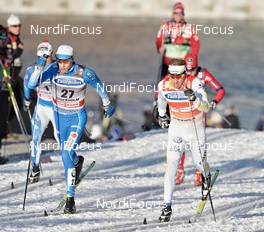 16.03.2011, Stockholm, Sweden (SWE): l-r: Fredrik Jonsson (SWE), Fischer, Rottefella, Craft, Emil Joensson (SWE), Fischer, Salomon, Craft  - FIS world cup cross-country, individual sprint, Stockholm (SWE). www.nordicfocus.com. © Felgenhauer/NordicFocus. Every downloaded picture is fee-liable.