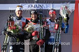 18.03.2011, Falun, Sweden (SWE): l-r: Daniel Rickardsson (SWE), Fischer, Salomon, Swix, Dario Cologna (SUI), Fischer, Rottefella, Alpina, Swix, Odlo, Lukas Bauer (CZE), Fischer, Rottefella, Alpina, Swix, Toko  - FIS world cup cross-country, cups, Falun (SWE). www.nordicfocus.com. © Felgenhauer/NordicFocus. Every downloaded picture is fee-liable.