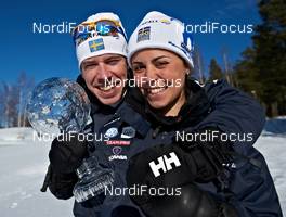 18.03.2011, Falun, Sweden (SWE): l-r: Emil Joensson (SWE), Fischer, Salomon, Craft, Anna Haag (SWE), Atomic, Salomon, One Way, Craft  - FIS world cup cross-country, cups, Falun (SWE). www.nordicfocus.com. © Felgenhauer/NordicFocus. Every downloaded picture is fee-liable.
