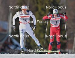 19.03.2011, Falun, Sweden (SWE): l-r: Daniel Rickardsson (SWE), Fischer, Salomon, Swix, Petter Northug (NOR), Fischer, Rottefella, Alpina, Ski Go, Swix   - FIS world cup cross-country, pursuit men, Falun (SWE). www.nordicfocus.com. © Felgenhauer/NordicFocus. Every downloaded picture is fee-liable.