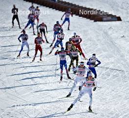 19.03.2011, Falun, Sweden (SWE): Daniel Rickardsson (SWE), Fischer, Salomon, Swix ahead of Emil Joensson (SWE), Fischer, Salomon, Craft and Lukas Bauer (CZE), Fischer, Rottefella, Alpina, Swix, Toko  - FIS world cup cross-country, pursuit men, Falun (SWE). www.nordicfocus.com. © Felgenhauer/NordicFocus. Every downloaded picture is fee-liable.