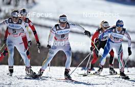19.03.2011, Falun, Sweden (SWE): l-r: Charlotte Kalla (SWE), Fischer, Salomon, Swix, Craft, Anna Haag (SWE), Atomic, Salomon, One Way, Craft, Arianna Follis (ITA), Fischer, Salomon, Swix  - FIS world cup cross-country, pursuit women, Falun (SWE). www.nordicfocus.com. © Felgenhauer/NordicFocus. Every downloaded picture is fee-liable.
