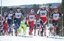 19.03.2011, Falun, Sweden (SWE): l-r: Aino Kaisa Saarinen (FIN), Rossignol, Rottefella, One Way, Ingvill Flugstad Oestberg (NOR), Madshus, Rottefella, Swix, Katerina Smutna (AUT), Fischer, Rottefella, Rossignol, One Way, Katrin Zeller (GER), Rossignol, Rottefella, One Way, adidas  - FIS world cup cross-country, pursuit women, Falun (SWE). www.nordicfocus.com. © Felgenhauer/NordicFocus. Every downloaded picture is fee-liable.
