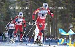 19.03.2011, Falun, Sweden (SWE): l-r: Therese Johaug (NOR), Fischer, Salomon, Swix, Astrid Uhrenholdt Jacobsen (NOR), Fischer, Rottefella, Swix  - FIS world cup cross-country, pursuit women, Falun (SWE). www.nordicfocus.com. © Felgenhauer/NordicFocus. Every downloaded picture is fee-liable.