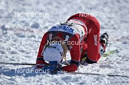 19.03.2011, Falun, Sweden (SWE): Therese Johaug (NOR), Fischer, Salomon, Swix, exhausted in the finish area - FIS world cup cross-country, pursuit women, Falun (SWE). www.nordicfocus.com. © Felgenhauer/NordicFocus. Every downloaded picture is fee-liable.