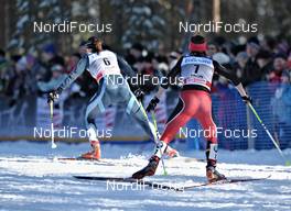 19.03.2011, Falun, Sweden (SWE): l-r: Aino Kaisa Saarinen (FIN), Rossignol, Rottefella, One Way, Katrin Zeller (GER), Rossignol, Rottefella, One Way, adidas  - FIS world cup cross-country, pursuit women, Falun (SWE). www.nordicfocus.com. © Felgenhauer/NordicFocus. Every downloaded picture is fee-liable.