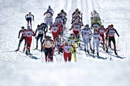 19.03.2011, Falun, Sweden (SWE): Therese Johaug (NOR), Fischer, Salomon, Swix, falls just after the start - FIS world cup cross-country, pursuit women, Falun (SWE). www.nordicfocus.com. © Felgenhauer/NordicFocus. Every downloaded picture is fee-liable.