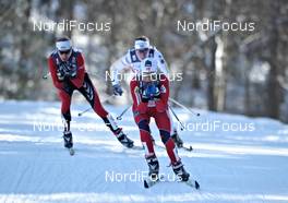 19.03.2011, Falun, Sweden (SWE): l-r: Valentina Shevchenko (UKR), Fischer, Salomon, Swix, Charlotte Kalla (SWE), Fischer, Salomon, Swix, Craft, Therese Johaug (NOR), Fischer, Salomon, Swix  - FIS world cup cross-country, pursuit women, Falun (SWE). www.nordicfocus.com. © Felgenhauer/NordicFocus. Every downloaded picture is fee-liable.